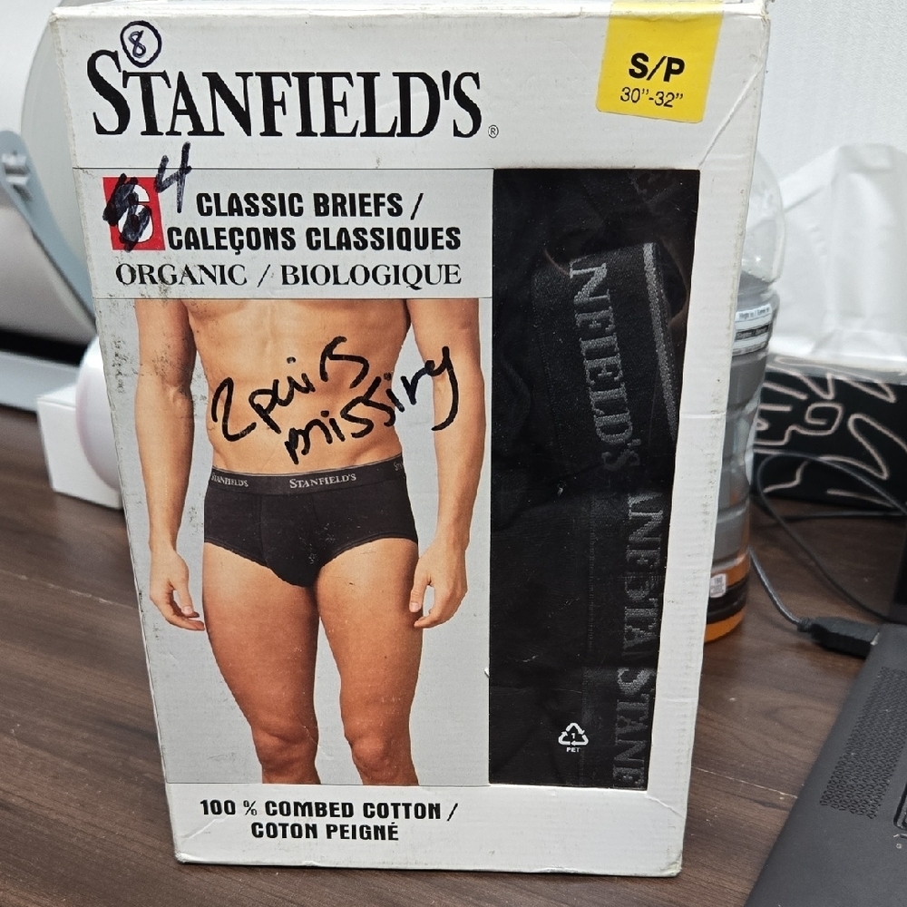 Stanfield's Size S Black 4 Pack of Organic Cotton Classic Briefs